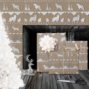 Kraft Nordic Sweater Winter Animals angehoben Silb Geschenkpapier Set