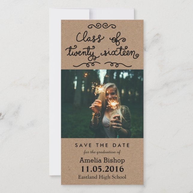 Kraft Paper Class of 2016 Typografy Save the Date (Vorderseite)