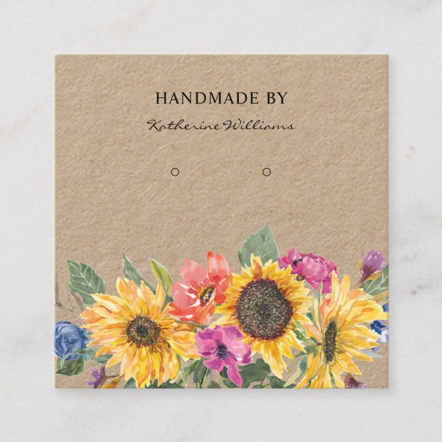 Kraft Paper Earring Display | Sonnenblumen Quadratische Visitenkarte (Vorderseite)