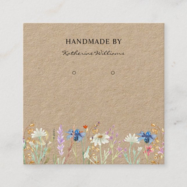 Kraft Paper Earring Display | Wildblume Floral Quadratische Visitenkarte (Vorderseite)
