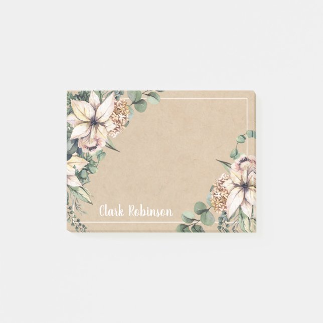 Kraft Paper Floral White Poinsettia Post-it Klebezettel (Vorderseite)