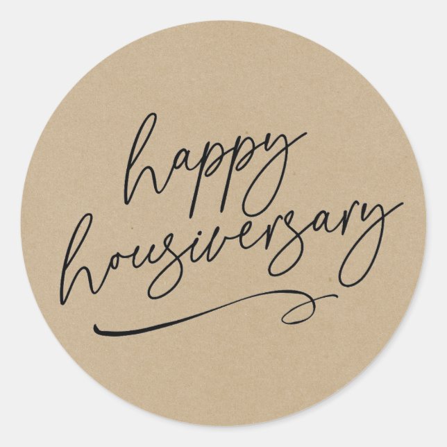 Kraft Paper Happy Zuhause Anniversary Real Anwesen Runder Aufkleber (Vorderseite)