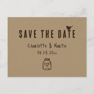 Kraft Paper Heart Wedding speichern das Datum Ankündigungspostkarte
