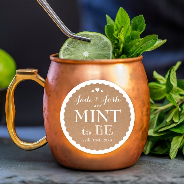 Kraft Paper Hearts Wedding Mint Fevor Round Runder Aufkleber (Von Creator hochgeladen)