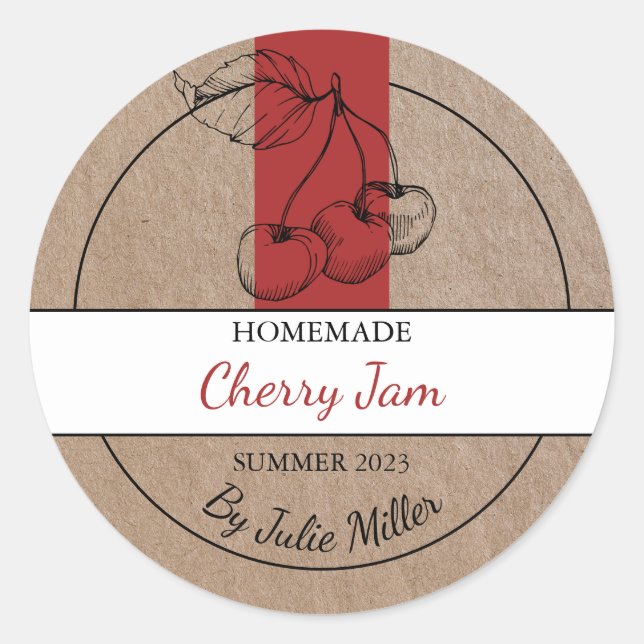 Kraft Paper Homemade Cherry Jam Label Runder Aufkleber (Vorderseite)