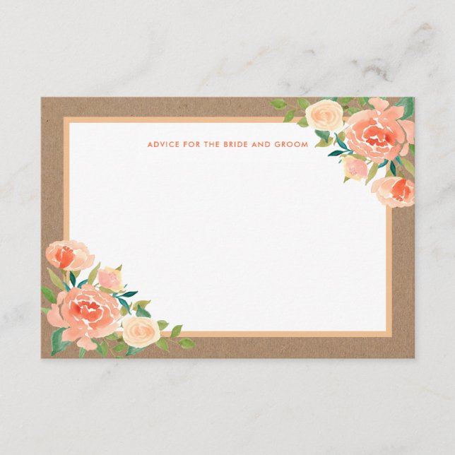 Kraft Paper Peach Florals | Hochzeitsratgeber Hinweiskarte (Vorderseite)