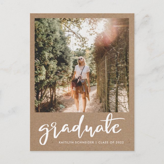 Kraft Paper Rustic Graduate Save the Date Foto Postkarte (Vorderseite)