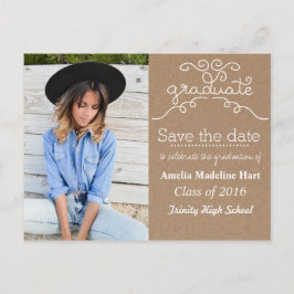 Kraft Paper Script Graduate | Save the Date Foto Ankündigungspostkarte