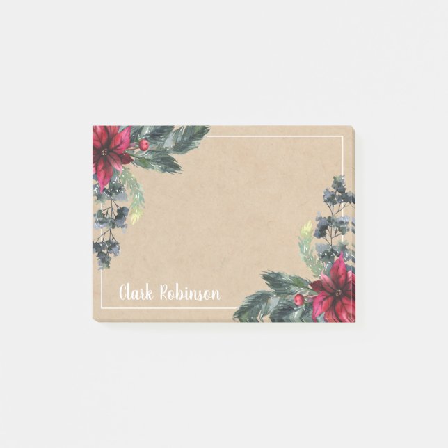 Kraft Paper Spruce Red Poinsettia Post-it Klebezettel (Vorderseite)
