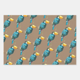 Kraft Paper Tropical Cocktails Toucans im Paradies Geschenkpapier Set