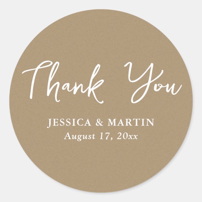 Kraft Paper Typografy Wedding Vielen Dank Runder Aufkleber (Vorderseite)