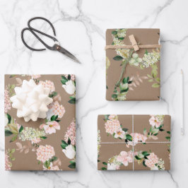 Kraft Paper Wasserfarbe Rosa Grünkränze Geschenkpapier Set