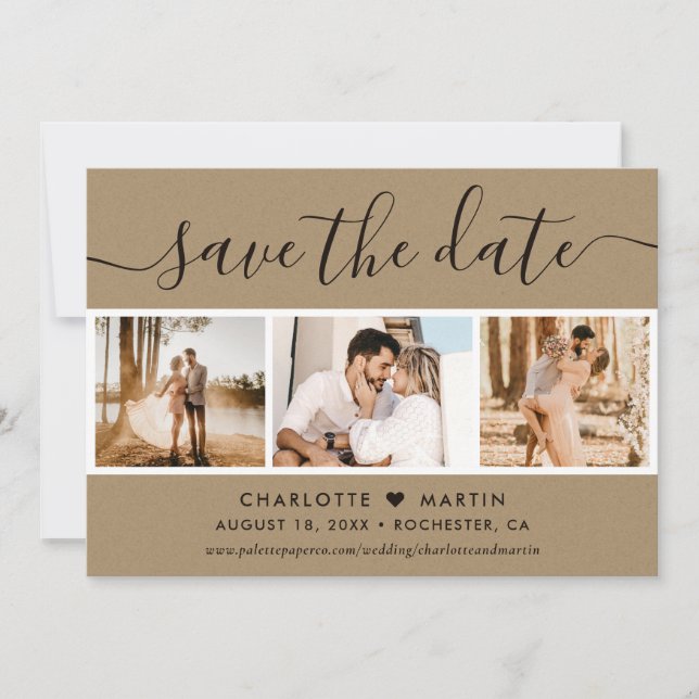 Kraft Paper Wedding 4 Foto Save The Date (Vorderseite)