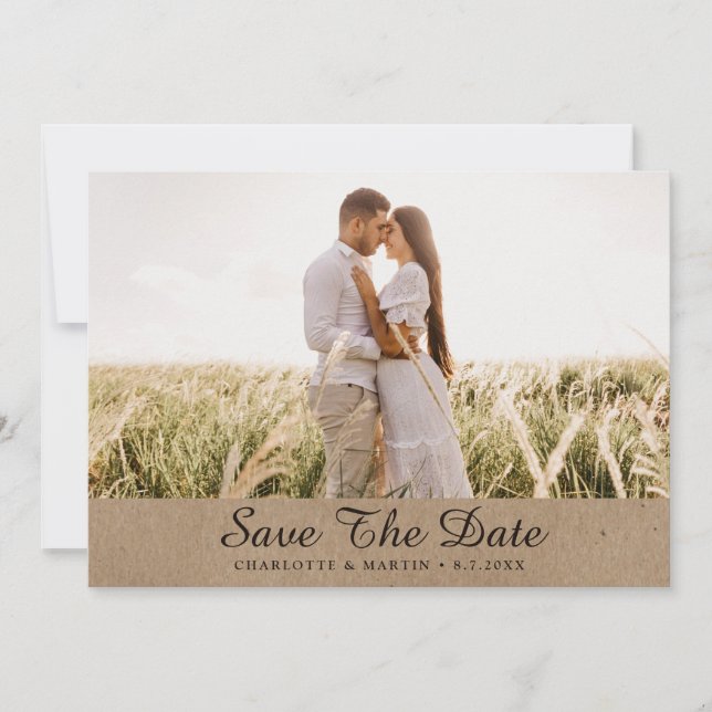Kraft Paper Wedding Foto speichern die Datumskarte Save The Date (Vorderseite)