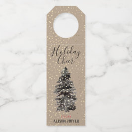 Kraft Paper Woodland Tree Gold Snow Elegant Flaschenanhänger
