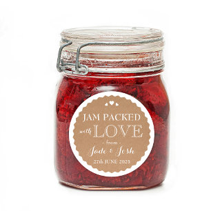 Kraft Papier Coeurs Mariage Favor Jar Sticker rond
