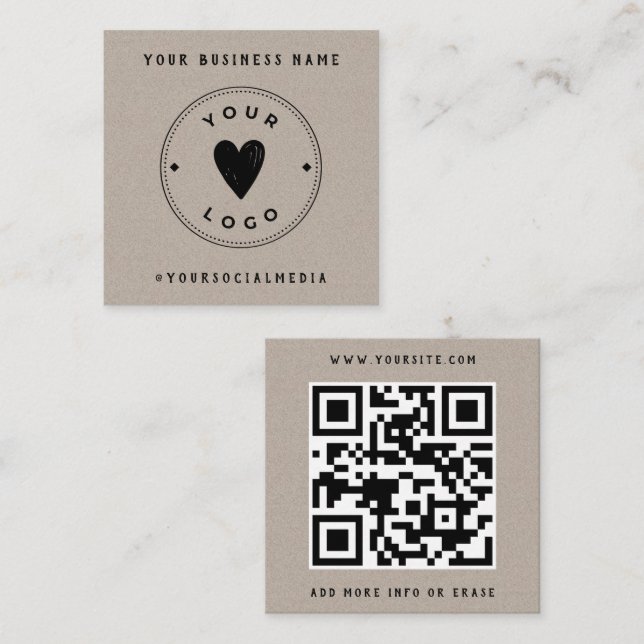 Kraft Papier Hinzufügen Sie Ihr Logo QR-Code Socia Quadratische Visitenkarte (Vorne/Hinten)