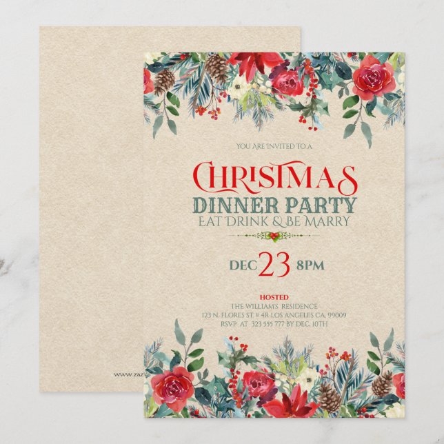 Kraft-Papier- und Weihnachtsgrenze für Blume Einladung (Vorne/Hinten)