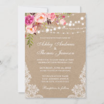 Kraft Pink Blush Blues Lights Lace Wedite einladen