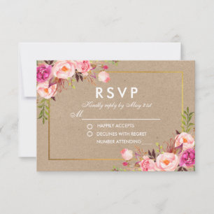 Kraft Pink Blush UAWG Wedding Card RSVP Karte