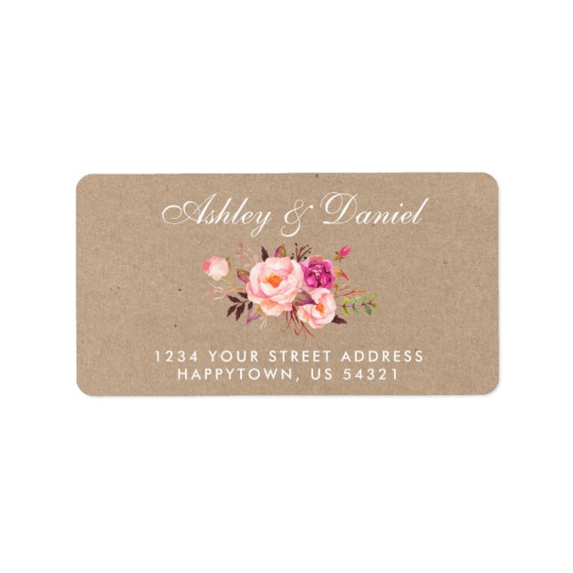 Kraft Pink Blush Wasserfarben Blumenadresse Adressaufkleber (Vorne)
