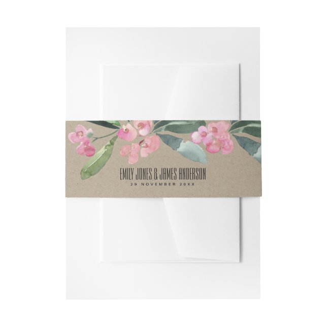 KRAFT PINK CHRIST THORN BLOOM WATERCOLOR WEDD EINLADUNGSBANDEROLE (Vorderseite Beispiel)
