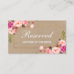 Kraft Pink Floral Gold Hochzeitsreservierung Name Platzkarte