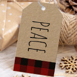 Kraft Red Buffalo Kariert & Peace Christmas Gesche Geschenkanhänger<br><div class="desc">Kraft Red Buffalo Kariert & Peace Christmas</div>