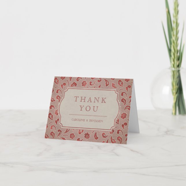 Kraft red Lace rustic Land Hochzeit danke (Vorderseite)