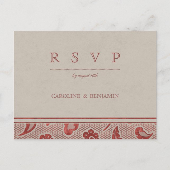 Kraft red Lace rustikale Landhochzeit UAWG Einladungspostkarte (Vorderseite)