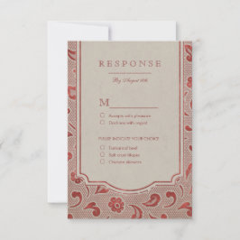 Kraft red Lace rustikale Landhochzeit UAWG RSVP Karte