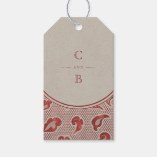 Kraft red Lace rustikales Country Hochzeitmonogram Geschenkanhänger