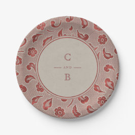 Kraft red Lace rustikales Country Hochzeitmonogram Pappteller