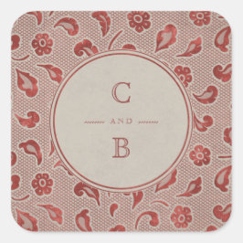 Kraft red Lace rustikales Country Hochzeitmonogram Quadratischer Aufkleber