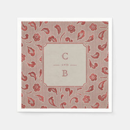 Kraft red Lace rustikales Country Hochzeitmonogram Serviette