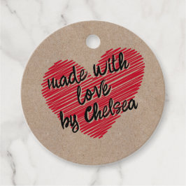 Kraft Red Sketchy Heart "Made with Liebe" Geschenkanhänger