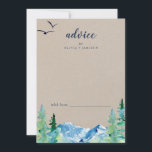 Kraft Rocky Mountain Hochzeit in Urlaubsort Hinweiskarte<br><div class="desc">Diese Kraftrocky Mountain Hochzeit in Urlaubsort-Beratungskarte ist ideal für eine Hochzeit im Freien und kann für jede Veranstaltung verwendet werden. Das Design besticht durch eine blau-grün gestrichene Wildnislandschaft mit Aquarellkiefern, Vögeln und Bergen auf einem Imitat mit einem hellen Kraftpapier-Hintergrund. Diese Ratschläge können als Gästebuchalternative für Hochzeitsempfang, Brautparty, Babydusche oder Abschlussfeier...</div>