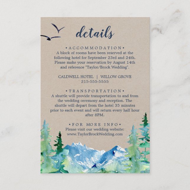 Kraft Rocky Mountain Wedding Detail-Abschlusskarte Begleitkarte (Vorderseite)