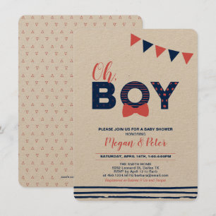 Kraft, Rot und Marine   Moderne Babydusche "Oh Boy Einladung