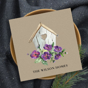 KRAFT RUSTIC FLORAL BIRDHOUSE REAL ANWESEN REALTOR QUADRATISCHE VISITENKARTE