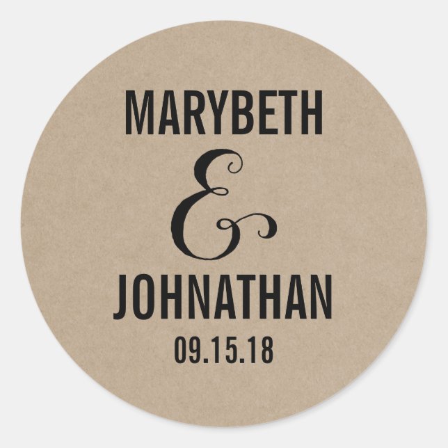 Kraft Rustic Modern On Do Script Mariage Sticker (Devant)