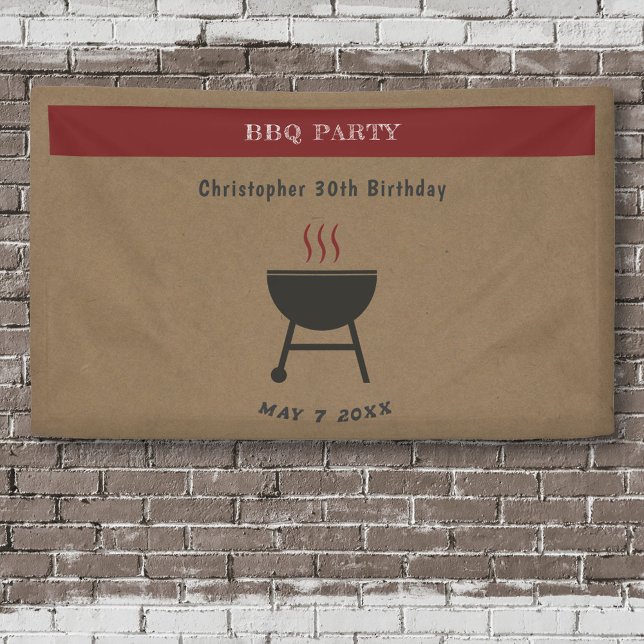 Kraft & Rustikale GRILLEN Party Geburtstag Banner (Kraft & Rustic BBQ Party Birthday Banner)
