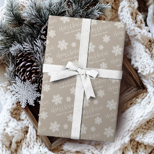 Kraft-Schneeflocken Frohe Weihnachten Schrift indi Geschenkpapier