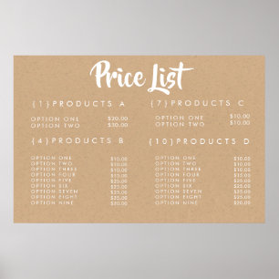 KRAFT Service-Preis-Menü individuell bedrucktes Po Poster
