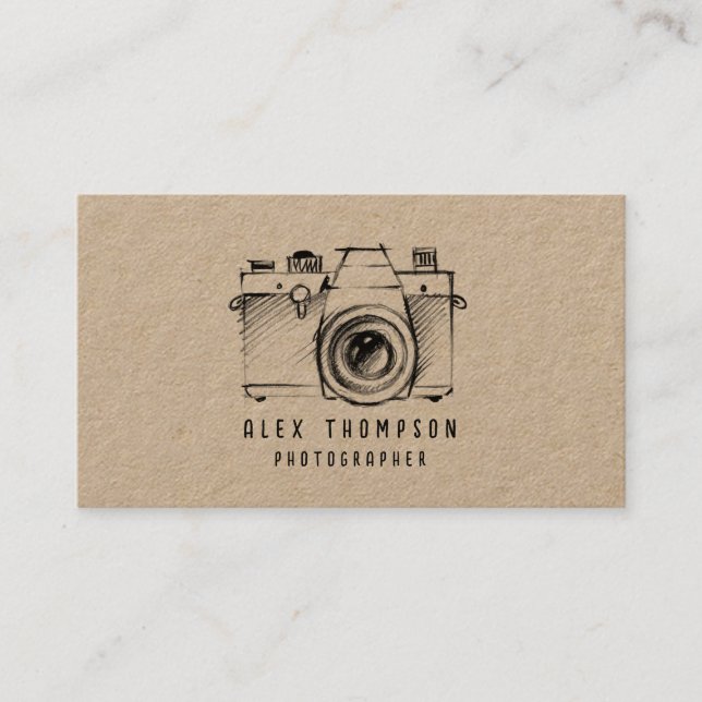 Kraft Sketch Camera Fotograf Business Card Visitenkarte (Vorderseite)