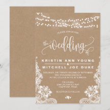 Kraft-Spitzen und Lichter Rustikale Hochzeit Einla