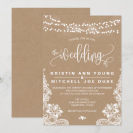 Kraft-Spitzen und Lichter Rustikale Hochzeit Einla Einladung