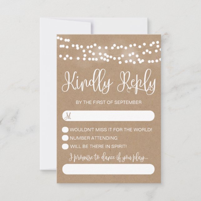 Kraft-Spitzen- und Lichterketten RSVP-Hochzeit RSVP Karte (Vorderseite)