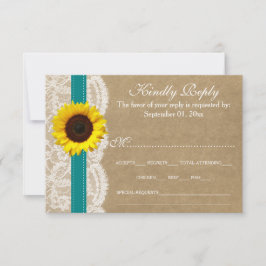 Kraft-, Spitzen- und Sonnenblumen-Kollektion - Aqu RSVP Karte