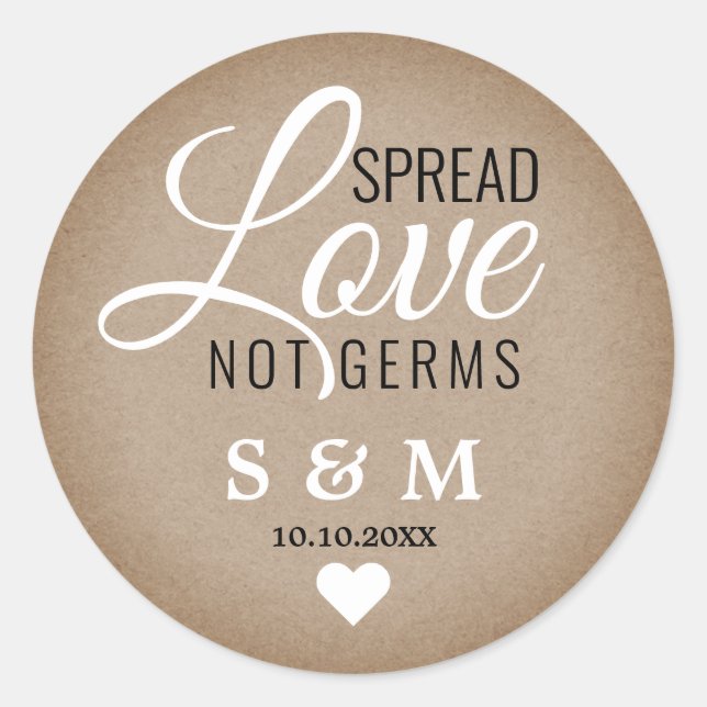 Kraft Spread Liebe Hand Sanitizer Wedding Monogram Runder Aufkleber (Vorderseite)